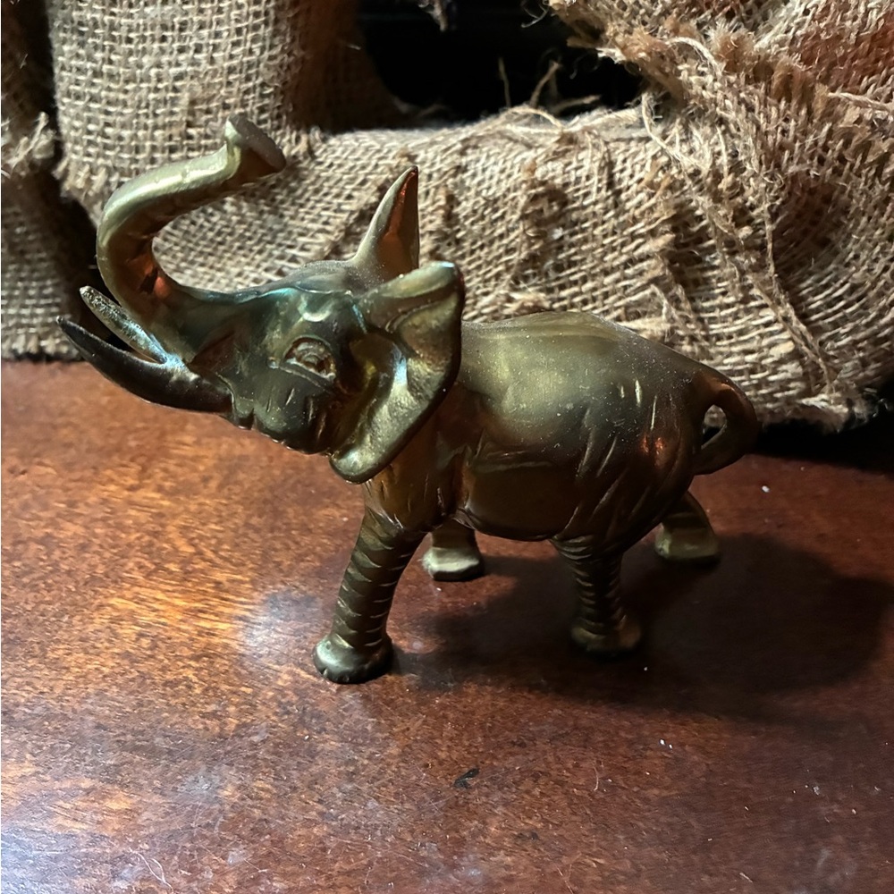 Vintage MCM Brass Elephant Trunk Up Figurine Heavy